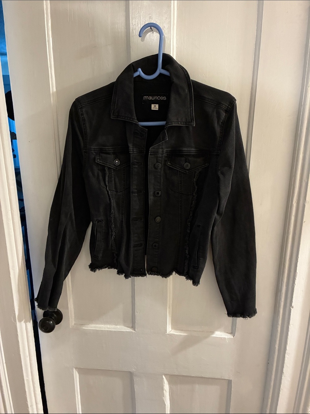 Maurices Black Jean Jacket with Frayed Hem